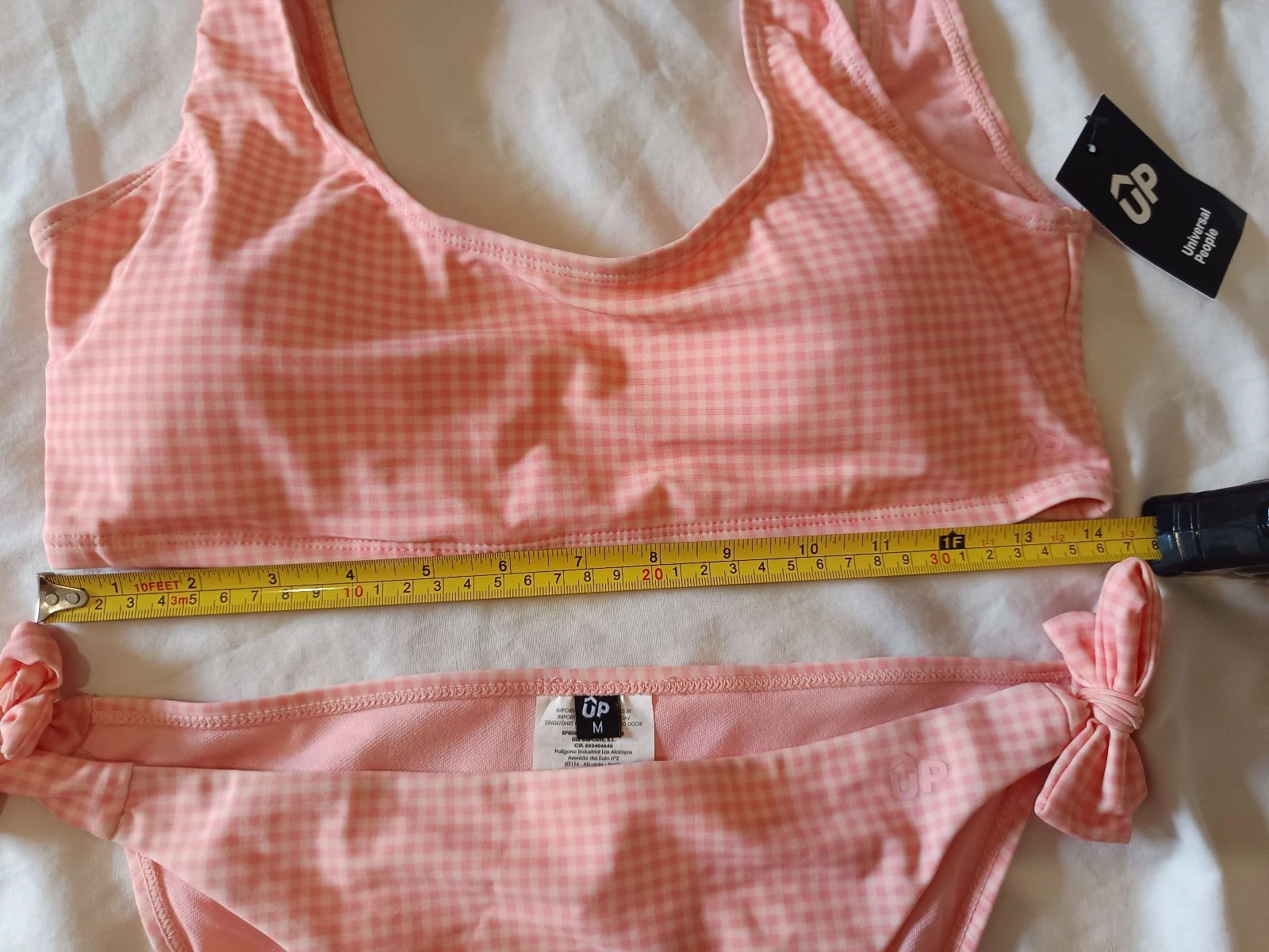 Coquette / Y2K tweedelige bikini in wit en koraal/roze licht Vichy schaakpatroon – photo 6